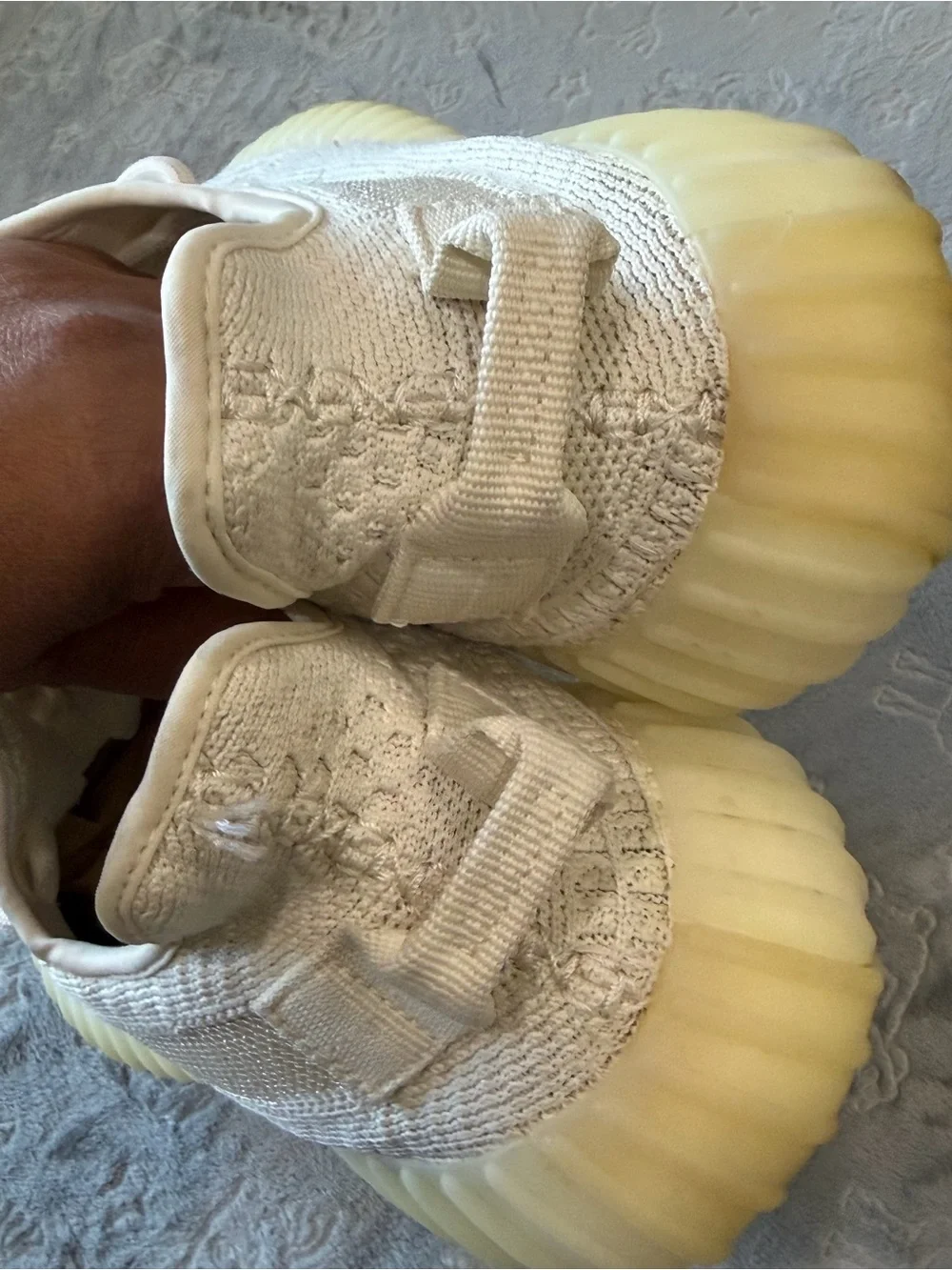 Yeezy Boost Kids White Knit Sneakers with Yellow Sole